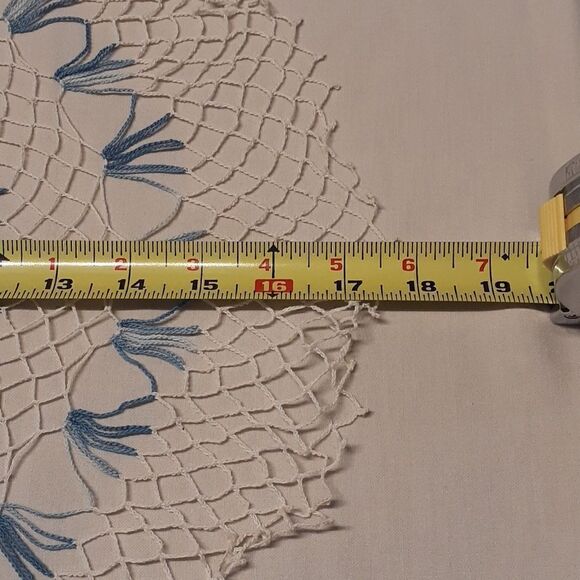 Cute ecru linen 48" X 49 tablecloth and handmade crocheted doily to add elegance - Picture 5 of 5